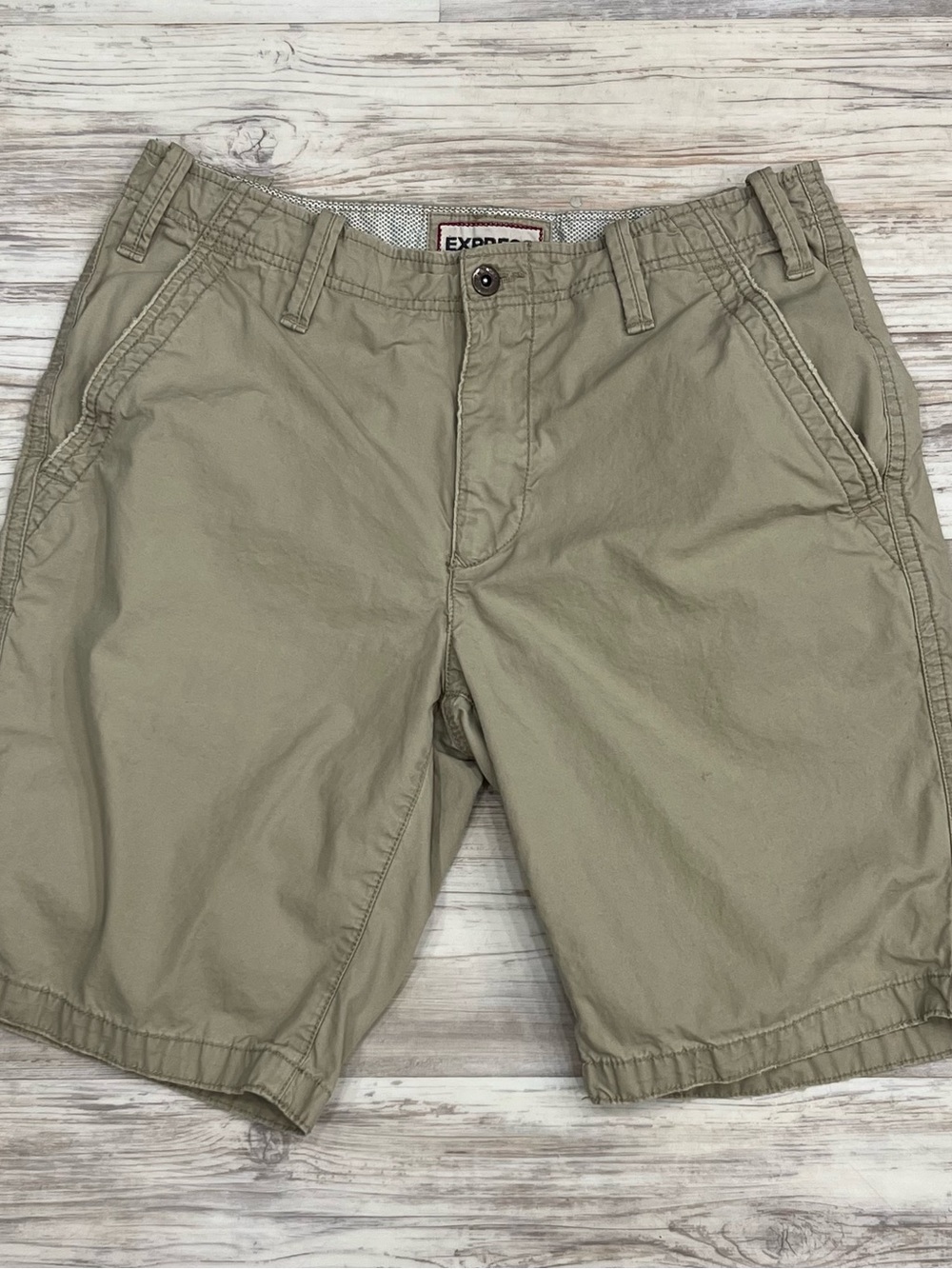Express Men's Olive-Tan Flat Front Shorts
